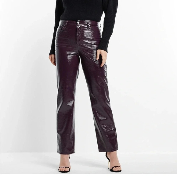 Express Pants - Express faux leather pants super high waisted straight leg dark purple 6 new